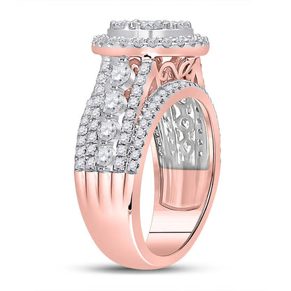 14k Rose Gold Round Diamond Cluster Bridal Engagement Ring 2 Cttw