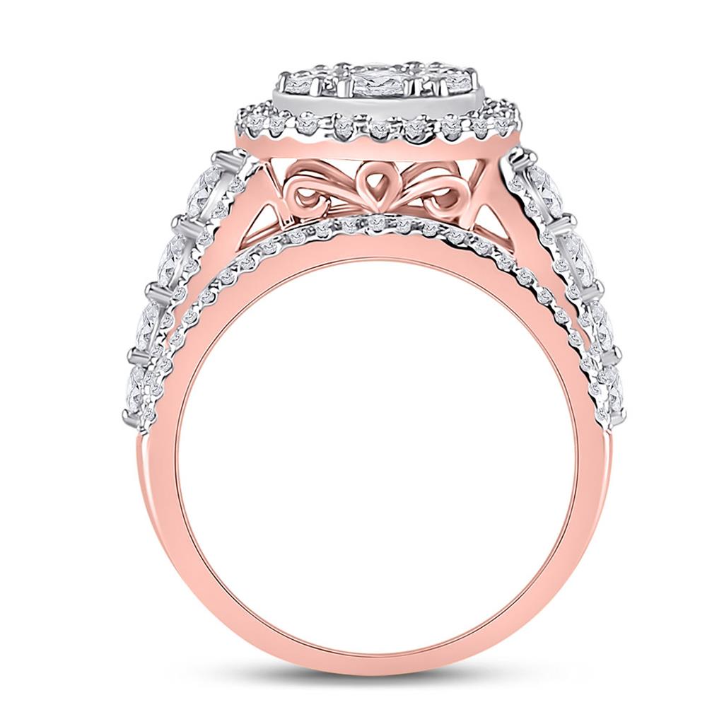 14k Rose Gold Round Diamond Cluster Bridal Engagement Ring 2 Cttw