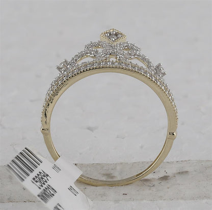 10k Yellow Gold Round Diamond Fleur Crown Tiara Fashion Ring 1/5 Cttw