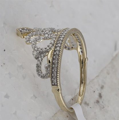 10k Yellow Gold Round Diamond Fleur Crown Tiara Fashion Ring 1/5 Cttw