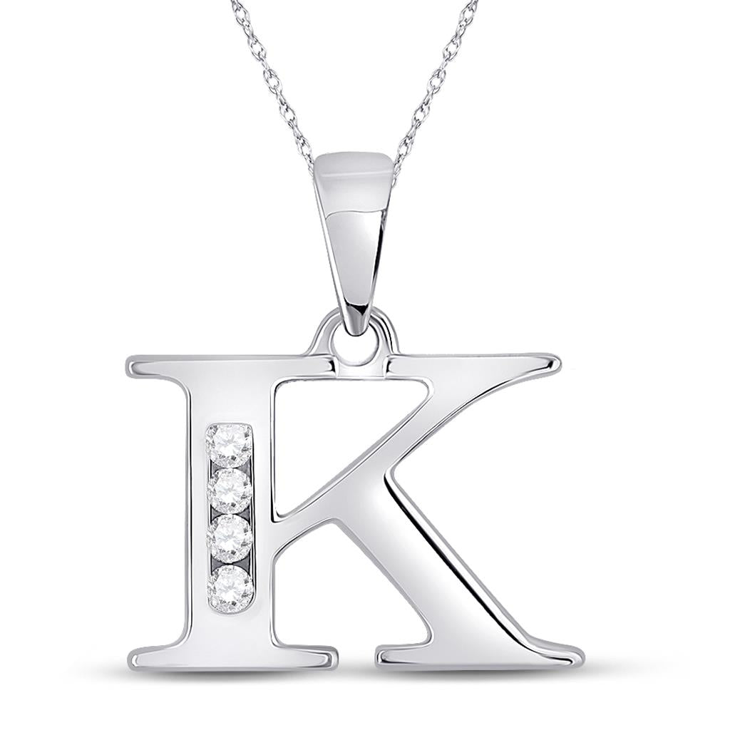 14k White Gold Round Diamond K Initial Letter Pendant 1/20 Cttw