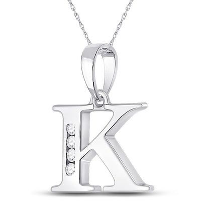 14k White Gold Round Diamond K Initial Letter Pendant 1/20 Cttw