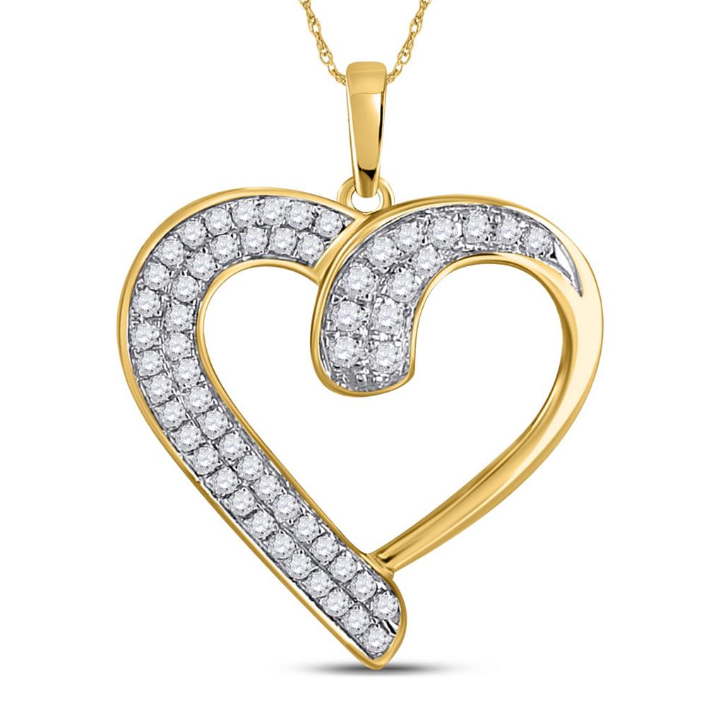 10k Yellow Gold Round Diamond Heart Pendant 1/4 Cttw