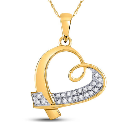 10k Yellow Gold Round Diamond Heart Pendant 1/10 Cttw