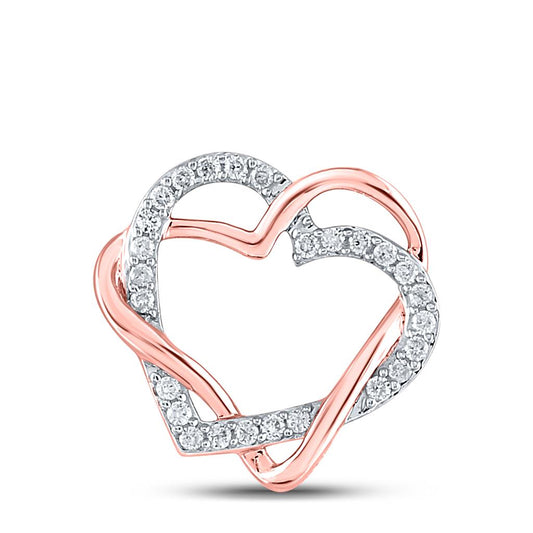 10k Rose Gold Round Diamond Double Heart Pendant 1/4 Cttw