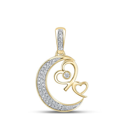 10k Yellow Gold Round Diamond Crescent Moon Heart Pendant 1/10 Cttw