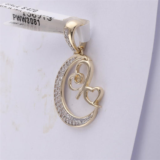 10k Yellow Gold Round Diamond Crescent Moon Heart Pendant 1/10 Cttw