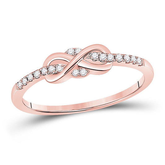 10k Rose Gold Round Diamond Infinity Knot Stackable Band Ring 1/10 Cttw