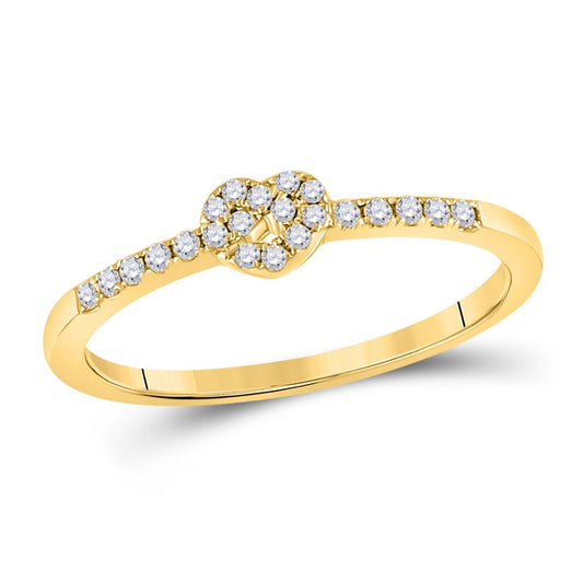 10k Yellow Gold Round Diamond Heart Knot Stackable Band Ring 1/8 Cttw
