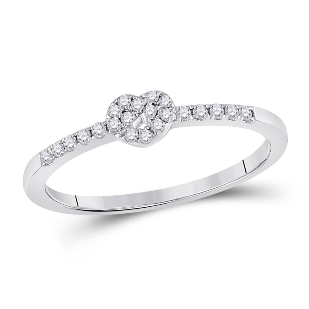 14k White Gold Round Diamond Heart Stackable Band Ring 1/8 Cttw