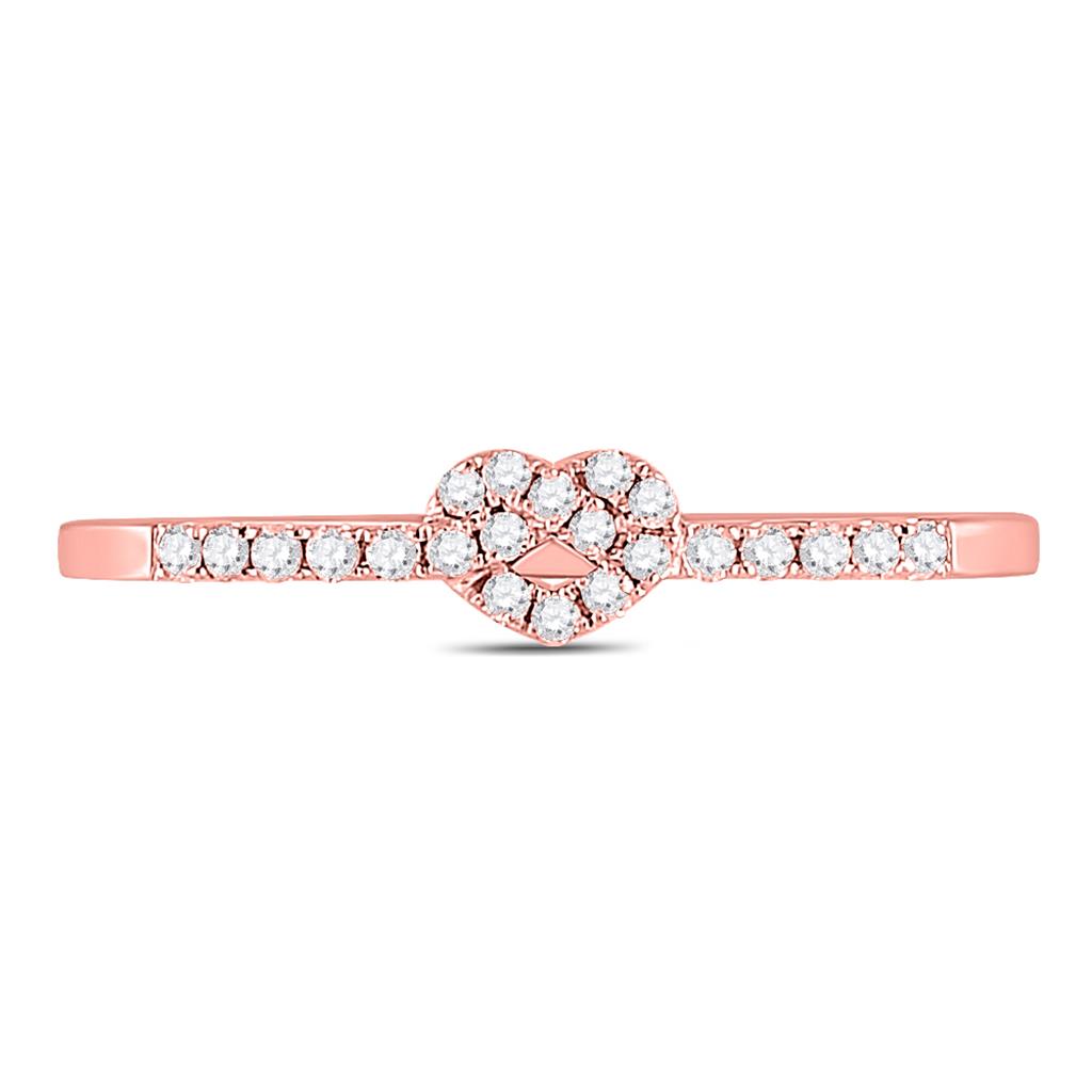 10k Rose Gold Round Diamond Heart Knot Stackable Band Ring 1/8 Cttw
