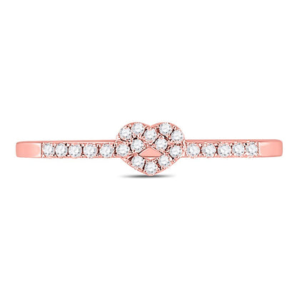 10k Rose Gold Round Diamond Heart Knot Stackable Band Ring 1/8 Cttw