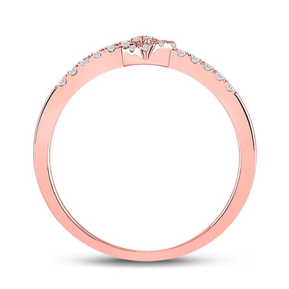 10k Rose Gold Round Diamond Heart Knot Stackable Band Ring 1/8 Cttw