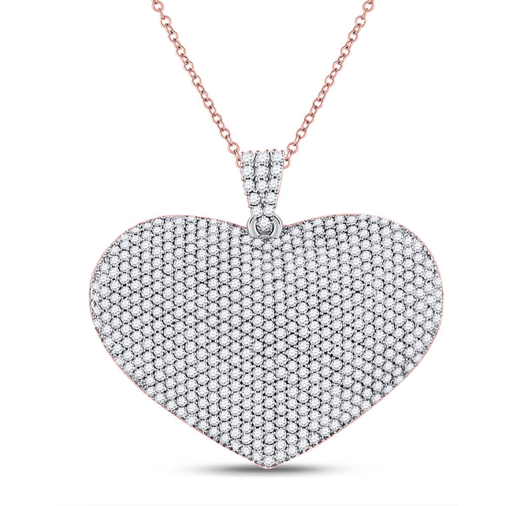 14k Rose Gold Round Diamond Charmed Heart Pendant 2 Cttw