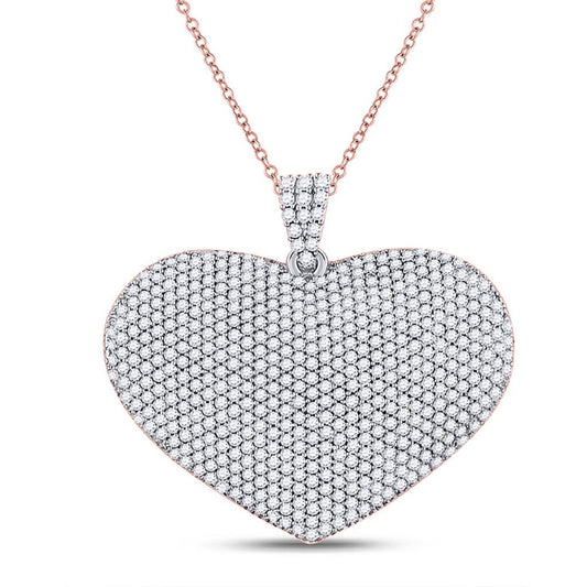 14k Rose Gold Round Diamond Charmed Heart Pendant 2 Cttw