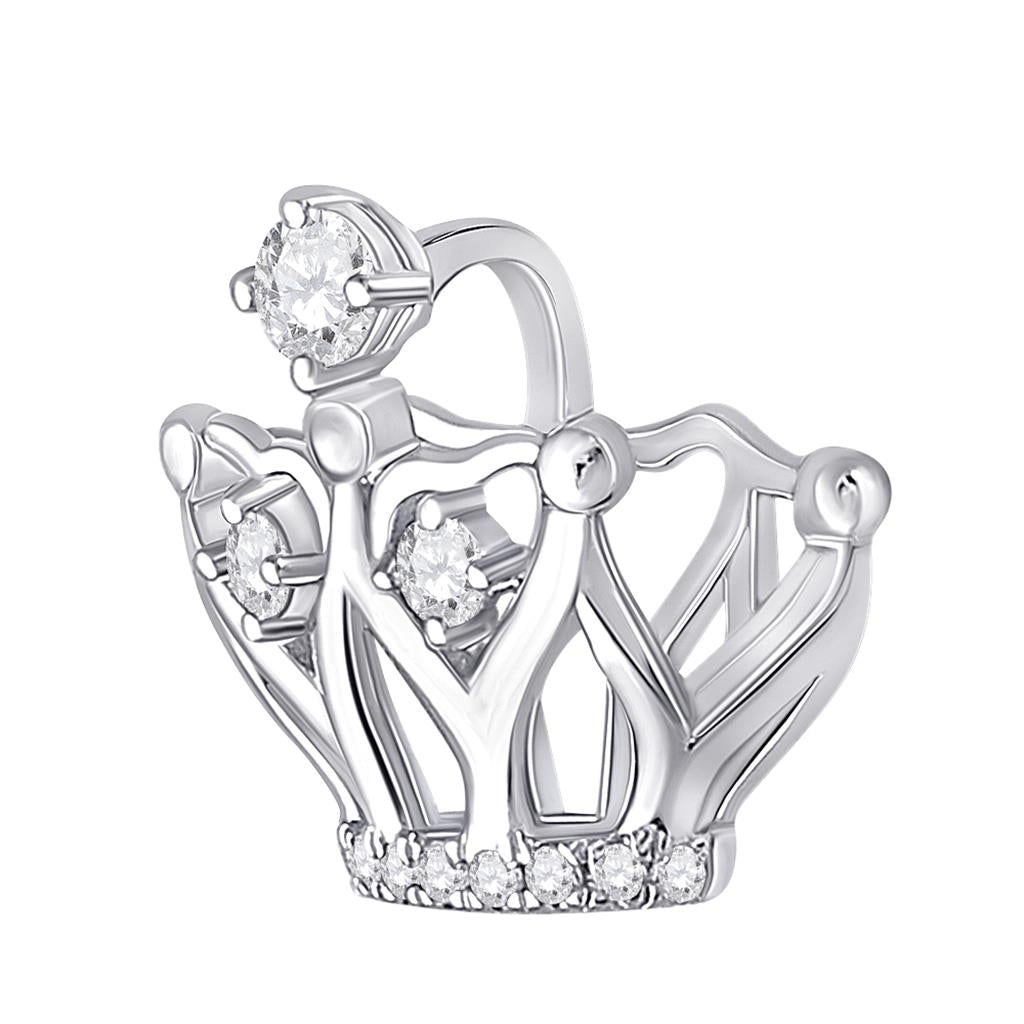 14k White Gold Round Diamond Crown Fashion Pendant 1/6 Cttw