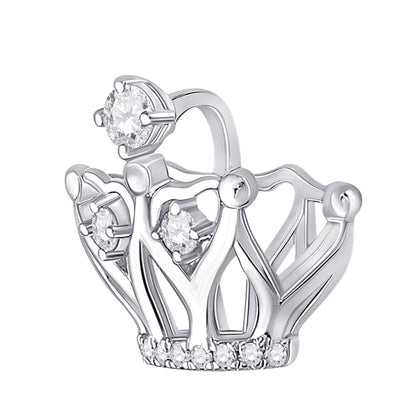 14k White Gold Round Diamond Crown Fashion Pendant 1/6 Cttw