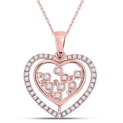 10k Rose Gold Round Diamond Scattered Heart Pendant 1/4 Cttw