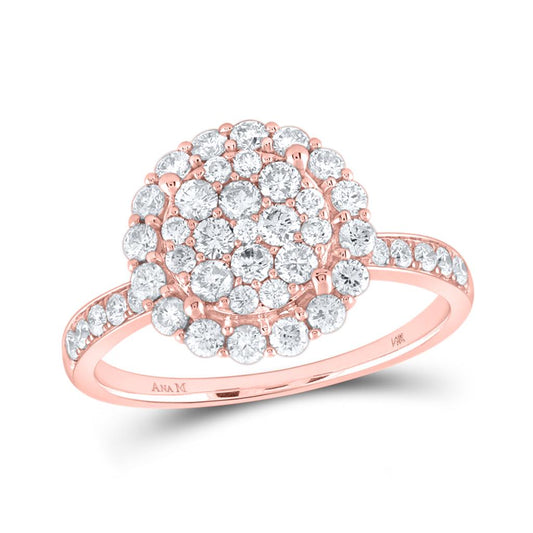 14k Rose Gold Round Diamond Halo Cluster Ring 1 Cttw