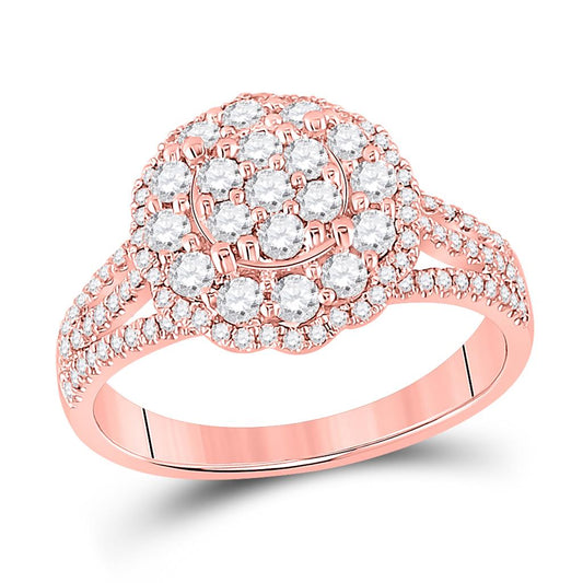 14k Rose Gold Round Diamond Halo Flower Cluster Ring 7/8 Cttw
