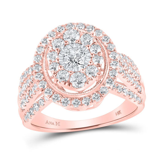 14k Rose Gold Round Diamond Oval Bridal Engagement Ring 1-1/2 Cttw