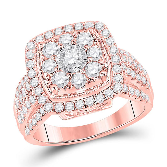 14k Rose Gold Round Diamond Cluster Bridal Engagement Ring 1-1/2 Cttw