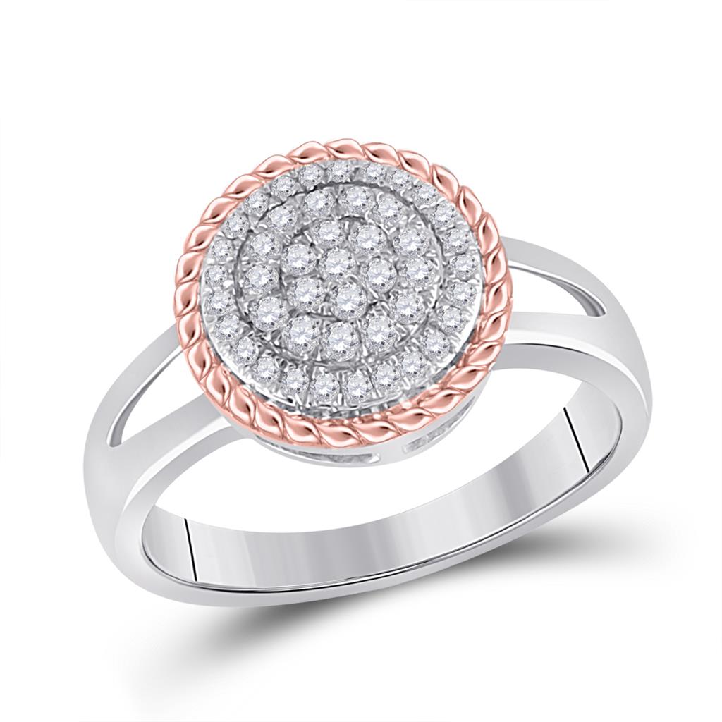 10k Two-tone Gold Round Diamond Rope Flower Cluster Ring 1/3 Cttw
