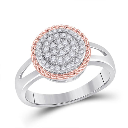 10k Two-tone Gold Round Diamond Rope Flower Cluster Ring 1/3 Cttw