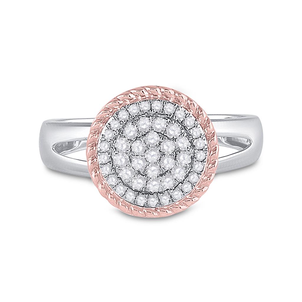 10k Two-tone Gold Round Diamond Rope Flower Cluster Ring 1/3 Cttw
