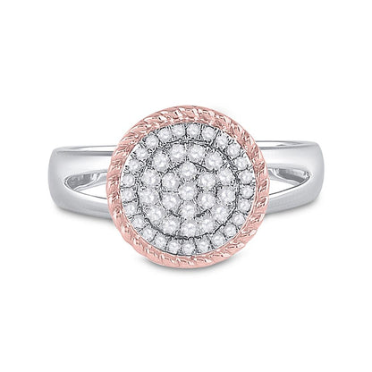 10k Two-tone Gold Round Diamond Rope Flower Cluster Ring 1/3 Cttw