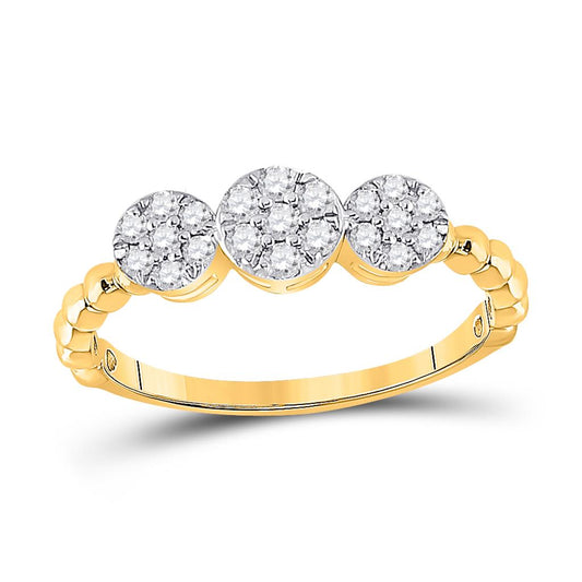 10k Yellow Gold Round Diamond Triple Flower Cluster Ring 1/3 Cttw