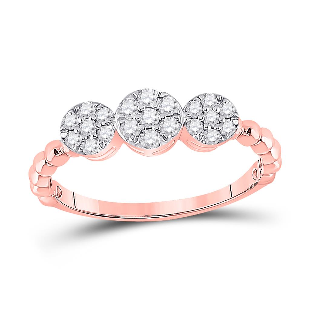 10k Rose Gold Round Diamond Triple Flower Cluster Ring 1/3 Cttw
