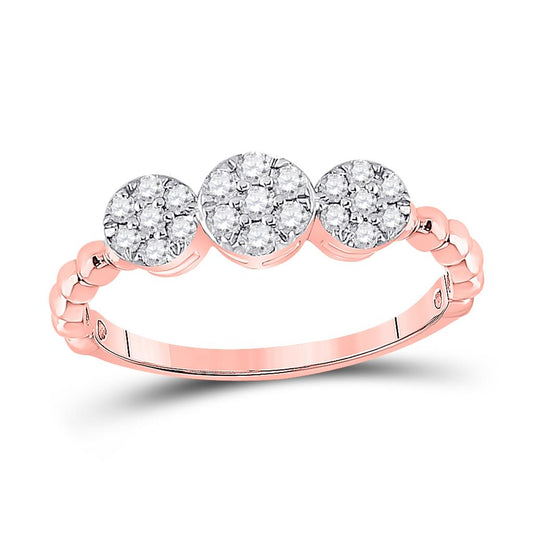 10k Rose Gold Round Diamond Triple Flower Cluster Ring 1/3 Cttw