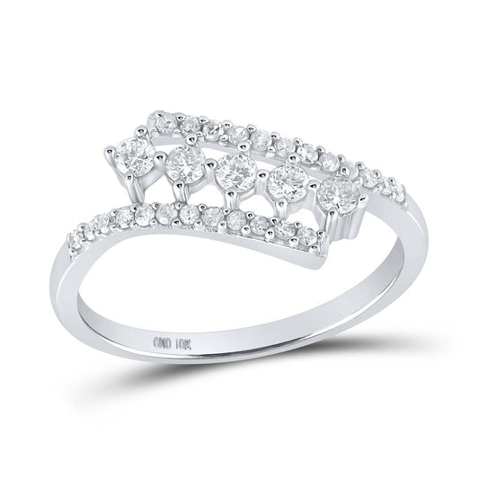 14k White Gold Round Diamond Bypass Fashion Ring 1/3 Cttw