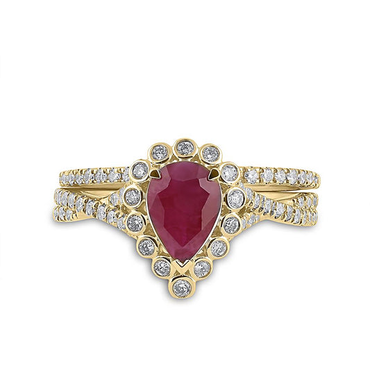 14k Yellow Gold Pear Ruby Diamond Solitaire Ring 1-7/8 Cttw