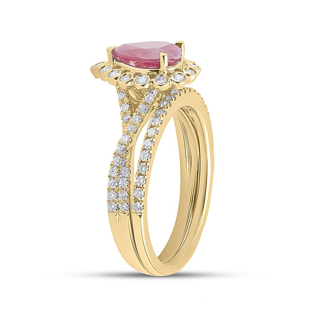14k Yellow Gold Pear Ruby Diamond Solitaire Ring 1-7/8 Cttw