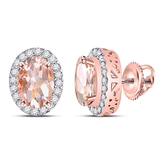 10k Rose Gold Oval Morganite Diamond Halo Earrings 2-1/5 Cttw