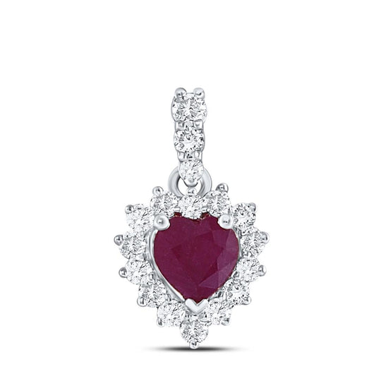14k White Gold Heart Ruby Solitaire Pendant 3/8 Cttw