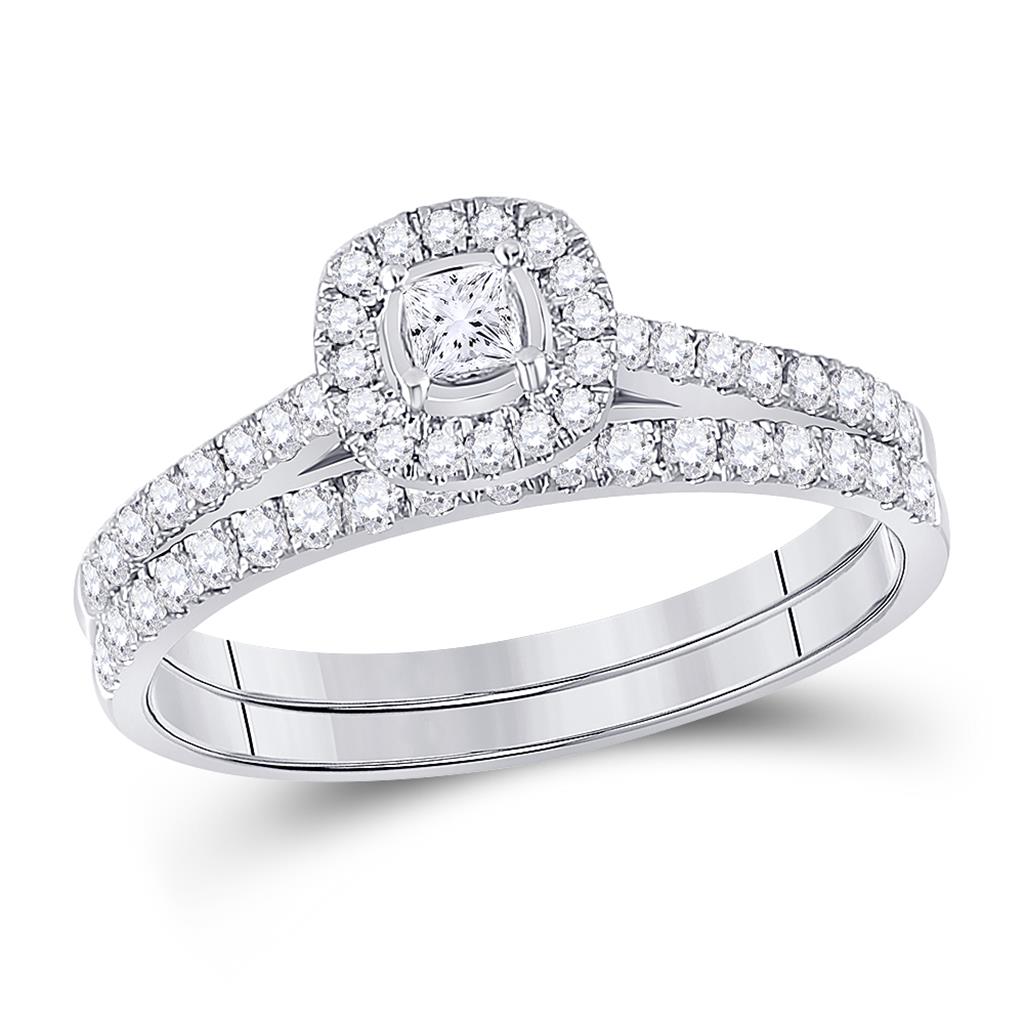 14k White Gold Princess Diamond Bridal Wedding Ring Set 1/2 Cttw