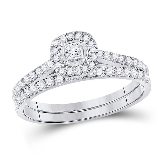 14k White Gold Princess Diamond Bridal Wedding Ring Set 1/2 Cttw