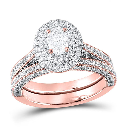 14k Rose Gold Oval Diamond Bridal Wedding Ring Set 1-5/8 Ctw (Certified)