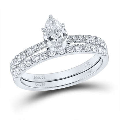 14k White Gold Pear Diamond Bridal Wedding Ring Set 1-1/4 Cttw (Certified)