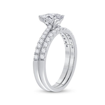14k White Gold Pear Diamond Bridal Wedding Ring Set 1-1/4 Cttw (Certified)