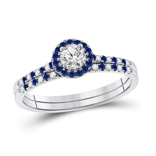14k White Gold Diamond Blue Sapphire Bridal Wedding Ring Set 1/2 Cttw (Certified)