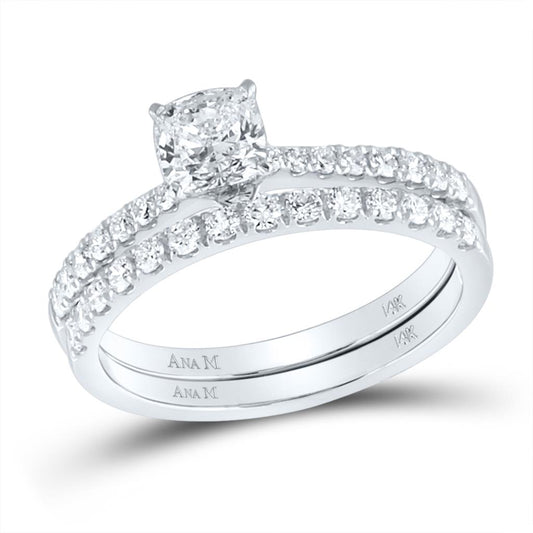 14k White Gold Cushion Diamond Bridal Wedding Ring Set 1 Cttw (Certified)