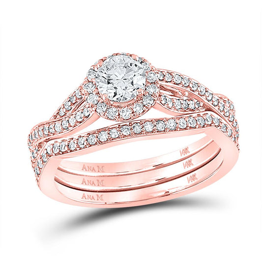 14k Rose Gold Round Diamond Bridal Wedding Ring Set 1 Cttw (Certified)
