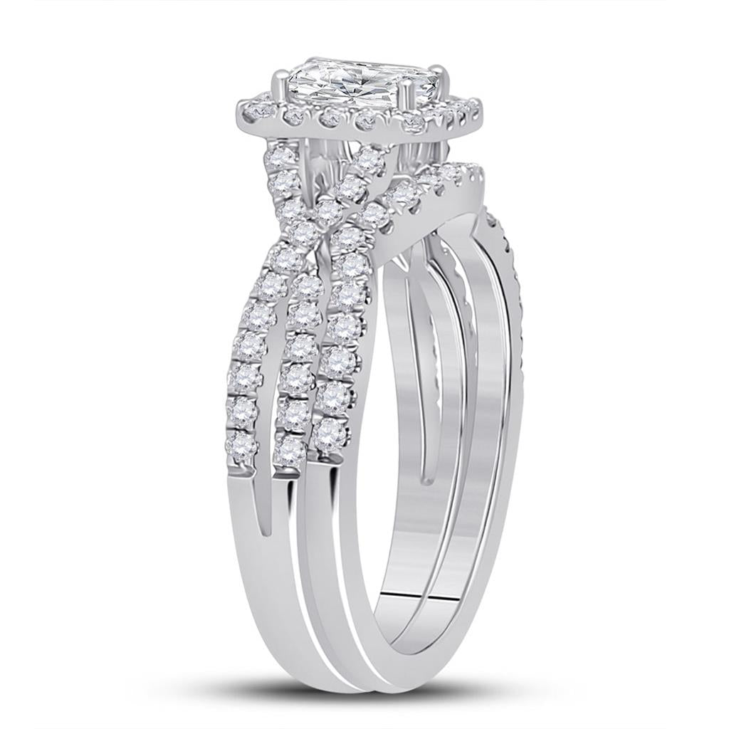 14k White Gold Emerald Diamond Bridal Wedding Ring Set 1-5/8 Cttw (Certified)