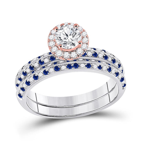 14k Two-tone Gold Diamond Blue Sapphire Bridal Wedding Ring Set 1-1/5 Cttw (Certified)