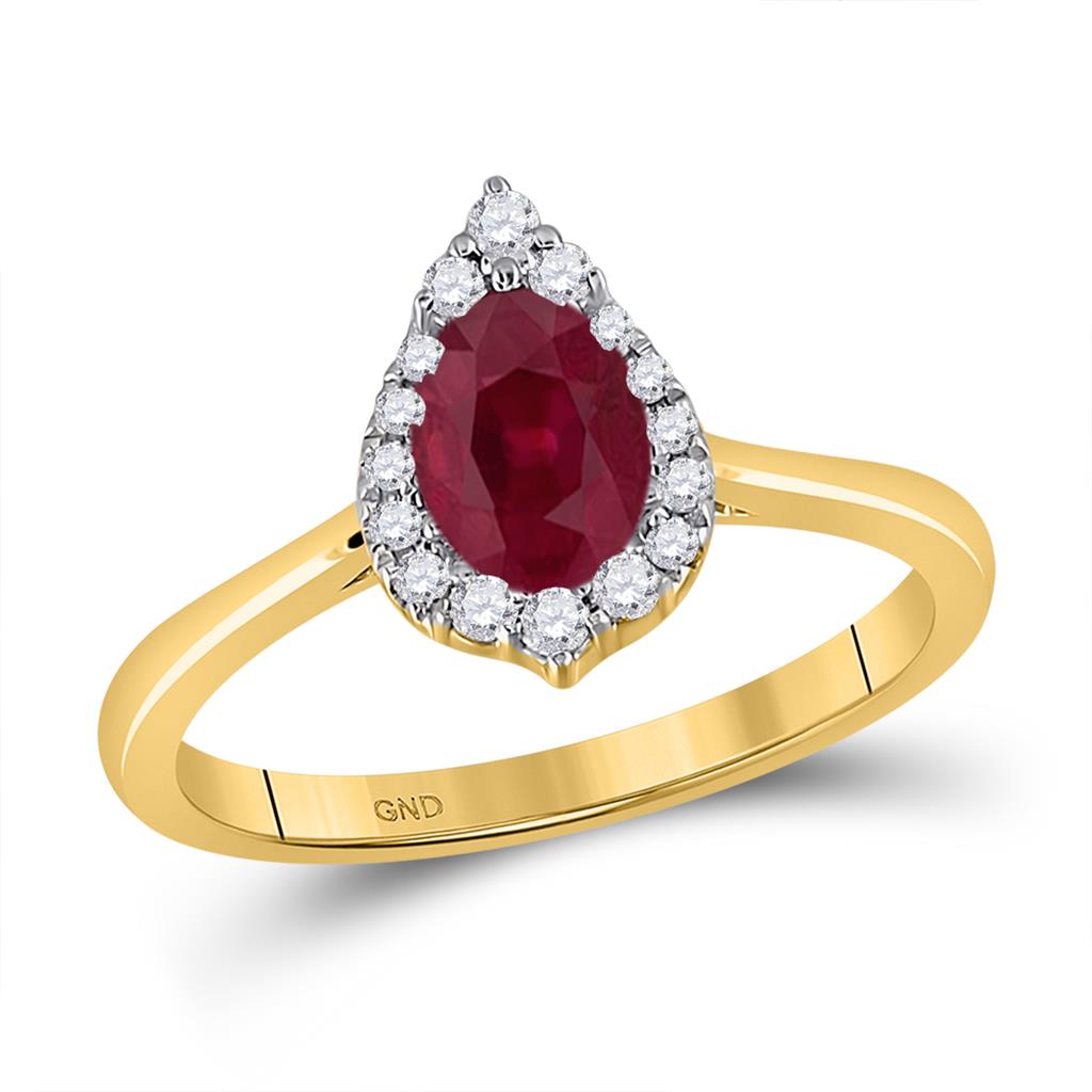 14k Yellow Gold Pear Ruby Diamond Halo Fashion Ring 1 Cttw