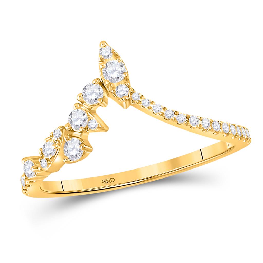 14k Yellow Gold Round Diamond Marquise Dot Chevron Band Ring 1/3 Cttw